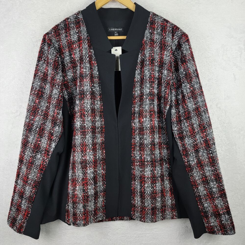 Lane Bryant 26 Blazer Knit Tweed Red Gray Black Jacket Career Office Elegant